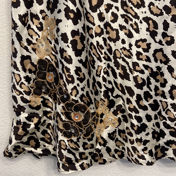 Y2K leopard silk slip skirt midi animal print beaded embroidery large NY&Co - Picture 3 of 15